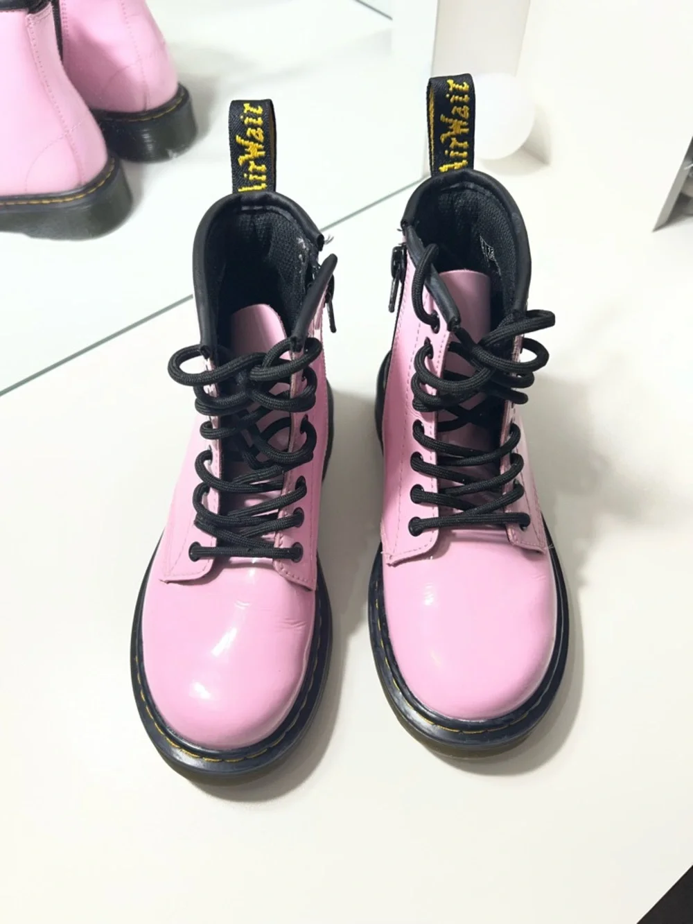 Dr. Martens Junior 1460 Patent Leather Lace Up Boots in Pale Pink size 12